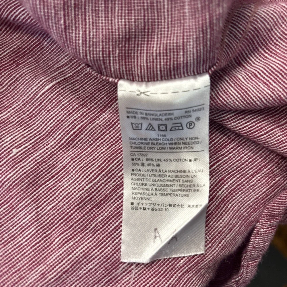 Banana Republic Men's 100% Linen Shirt Large Red Burgundy Slim‎ Fit Long Sleeve